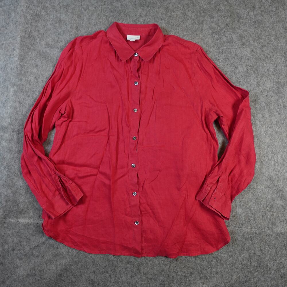 J. Jill Top Womens Medium Linen Button‎ Front Tunic Beachy Coastal Lagenlook Red